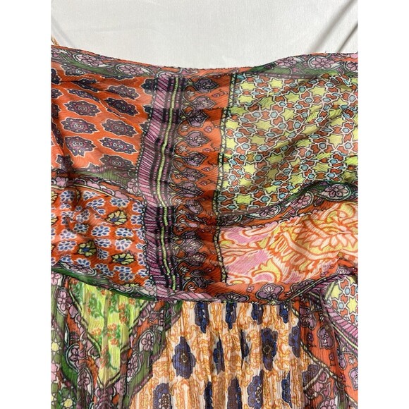 Worth New York 100% Silk Midi Dress Colorful Patchwork Boho Festival Size 4 - Picture 5 of 6